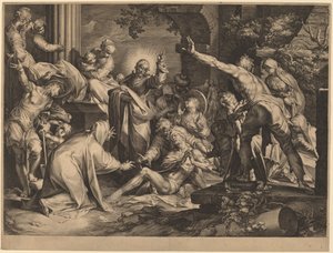 Oppreisningen av Lasarus av Jan Muller after Abraham Bloemaert