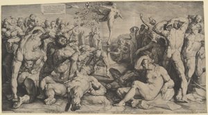 Formue som deler ut gavene hennes av Jan Muller, after Cornelis Cornelisz van Haarlem