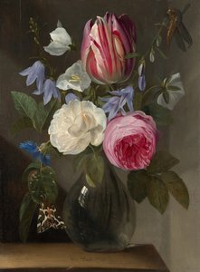Roser og en tulipan i en glassvase, ca. 16501660. av Jan Philips van Thielen