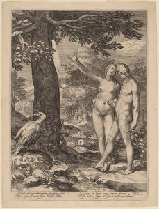 Adam og Eva foran Kunnskapens tre av Jan Pietersz Saenredam after Abraham Bloemaert