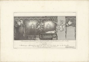Høyre side av hallen med majesteten til prins William IV, 1751 Representasjon Geometrale du Côte Droit (...) / Meetkonstige Bilde av høyre side av hallen, og venstre side av Splendor Bed, med profilen til 