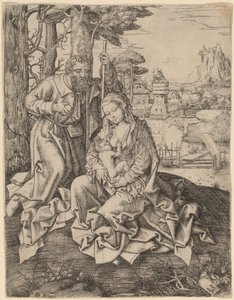 Den hellige familie i et landskap av Jan Rombouts the Elder