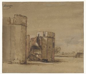 Utsikt over slottet Honingen nær Rotterdam av Jan Ruyscher (attributed to)