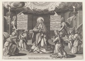 Magnificat: Jomfruen omgitt av musikkskapende engler av Jan Sadeler I, after Maarten de Vos