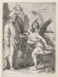 Kristus med tre engler Lignelse om ugresset blant kornet (serietittel) av Jan Saenredam (attributed to)