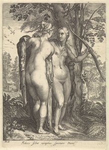 Diana og en nymfe foran et tre Diana og nymfene hennes (serietittel) av Jan Saenredam