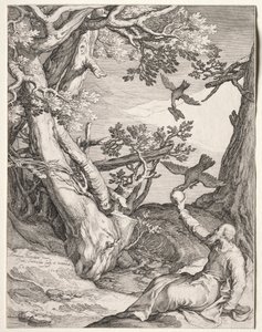 Elijah i villmarken matet av ravner av Jan Saenredam