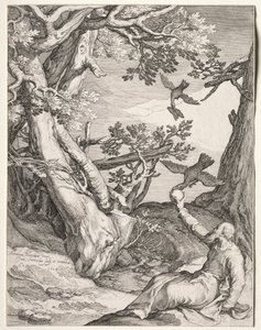 Elijah in the Wilderness Fed by Ravens, 1604. av Jan Saenredam