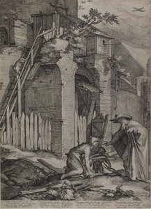Profeten Elie ankommer huset til Sareptas" Enke, 1604 av Jan Saenredam