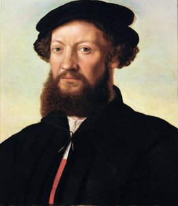 Portrett av en mann - Jan Sanders van Hemessen (ca. 1500-c. 1566). Olje på tre, ca 1555. Dimensjon : 47x39 cm. Kunsthistorisk museum, Vienne