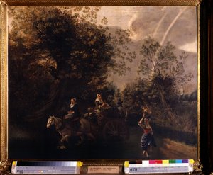 En gue (Et ford). Maleri av Jan Silberechts (1627-1703). Olje på lerret, 94 x 116 cm