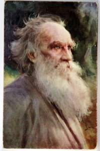 Litteratur. Den russiske forfatteren Leo Tolstoi. Postkort av Jan Styka, Frankrike, ca. 1910 (postkort)