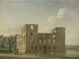 Bakfra av Berckenrode Castle i Heemstede etter brannen Berkenrode Castle, Heemstede, etter brannen 4.–5. mai 1747: Sett bakfra av Jan Ten Compe