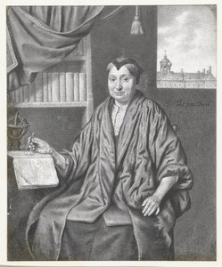 Portrett av en eldre kvinne, sittende med astronomiske instrumenter av Jan Thopas
