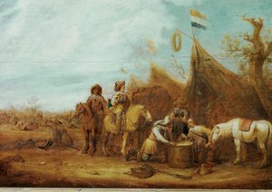 Halte de cavaliers (olje på tre) av Jan Van Der Stoffe