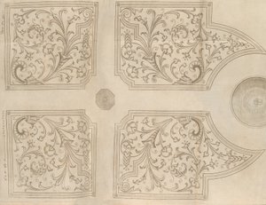 Design for en fontene og fire firkantede parterre for en lysthage, 1651 av Jan Van de Velde