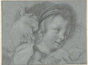 Studie av et barnehode med en hatt av Jan Verkolje (I)