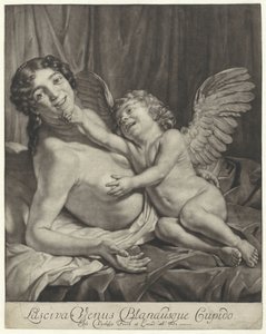 Venus en Amor Lustful Venus og Gentle Cupid (tittel på objekt) av Jan Verkolje (I)