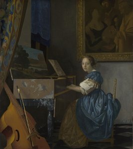 En ung kvinne som sitter på en Virginal, ca. 1670 av Jan Vermeer van Delft
