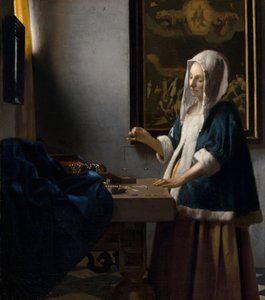 Kvinne som holder en balanse, ca. 1664.