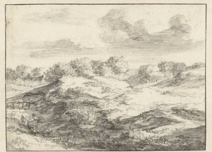 Dunelandskap, med en hytte i det fjerne av Jan Vermeer van Haarlem (I) (attributed to)