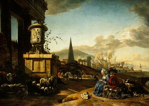 Italiensk havn (olje på panel) av Jan Baptist Weenix