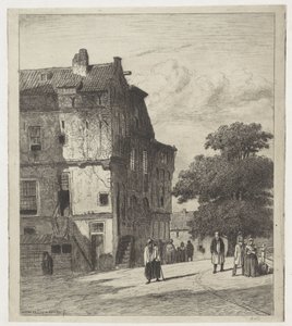 Utsikt over en gate i Amsterdam av Jan Weissenbruch