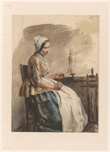 Spinnende ung kvinne av Jan Weissenbruch