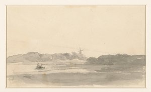 Englandskap med høyvogn og vindmølle av Jan Weissenbruch