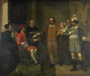 Jacob Simonsz de Rijk får den spanske generalguvernøren anmodning om å løslate Marnix van Sint Aldegonde, 1575 av Jan Willem Pieneman
