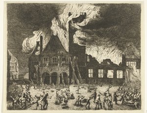 Brannen i det gamle rådhuset i Amsterdam, 1652 Skildring av den gamle Stadthuys som ble brent til Amsterdam 7. juli 1652