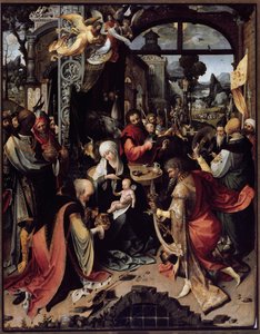 Tilbedelsen av magiene (sentralpanel) (olje på panel, ca. 1520)