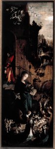 Triptych of Adoration of the Magi: the Nativity (høyre panel) (Olje på valnøttpanel av Jan de Beer