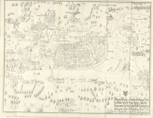 Beleiring og fangst av Deventer, 1578 Waerafftighe afconterfeitinge der loeflike Keyser gratis Anze Stadt Deventer I hvilket ghestalt at det er Belgert onde Beschaten Ao. 1578 (tittel på objekt) av Jan de Lange (II) (signed by artist)