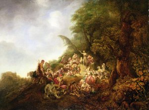 Døperen Johannes forkynner for en folkemengde (olje på tre) av Jan or Joan van Noordt