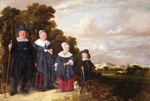 Gruppeportrett av en familie (olje på panel) av Jan or Johannes Hals