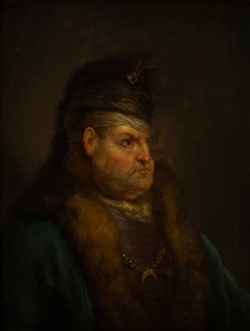 Portrett av en mann i en turban (olje på panel) av Jan the Elder (circle of) Lievens