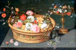 En kurv med blomster, c1590-1625 av Jan the Elder Brueghel