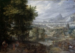 Et skogkledd landskap av Jan the Elder Brueghel