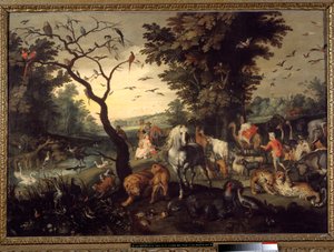 Inngang til arken Dyr går inn i Noes ark før syndfloden. Maleri av Jan Brueghel den eldre kaller Brueghel de Velours av Jan the Elder Brueghel