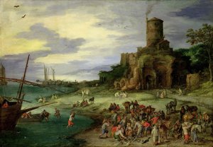 Fiskere ved bredden av Jan the Elder Brueghel