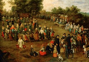 Folkedans foran erkehertugene … (maleri på lerret) av Jan the Elder Brueghel