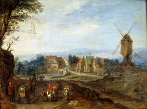 Landskap ved vindmøllen Maleri av Jan Brueghel Le Vieux kaller Bruegel de Velours (Brueghel eller Breughel av Jan the Elder Brueghel