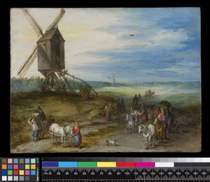Landskap med kvern og vogner, ca. 1611 (olje på kobber) av Jan the Elder Brueghel