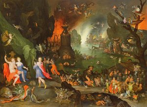 Orpheus med en harpe som spiller til Pluto og Persephone i underverdenen