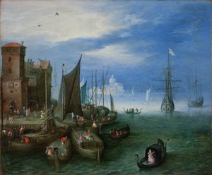 Havnescene i Venezia (olje på kobber) av Jan the Elder Brueghel