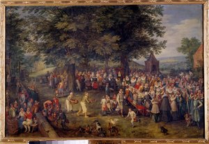 Bryllupsbankett Scene bryllupsmiddag i en landsby. Maleri av Jan Brueghel (eller Bruegel eller Brueghel eller Brueghel) den tidligere kjent som Bruegel de Velours (1568-1625) 1600-tallet Madrid, Musee du Prado av Jan the Elder Brueghel