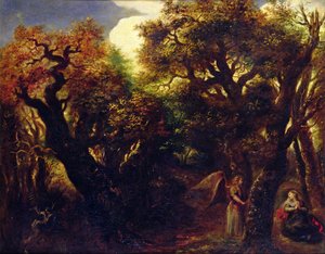 Skoglandskap med Hagar og engelen, ca. 1645