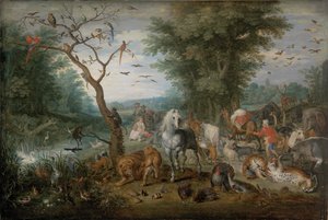 Paradislandskap med dyr - Peinture de Jan Brueghel den yngre (1601-1678) - 1613-1615 - Olje på tre - 61x90,2 - Szepmuveszeti Muzeum, Budapest