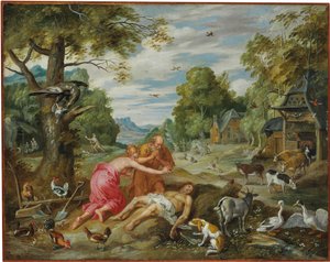 Abels død, fra historien om Adam og Eva av Jan Brueghel the Younger
